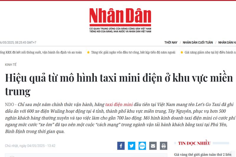 Báo Nhân Dân: Hiệu quả từ mô hình taxi mini điện ở khu vực miền trung
